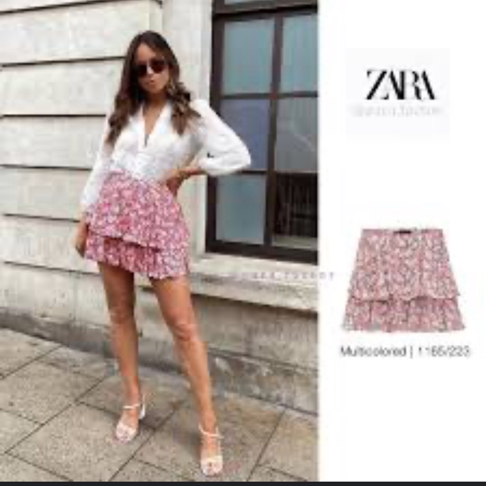NWT ZARA Floral Tiered SKORT M RUNS SMALL S Festival Coachella